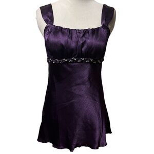 IZ Byer purple silky top with braided chain detail